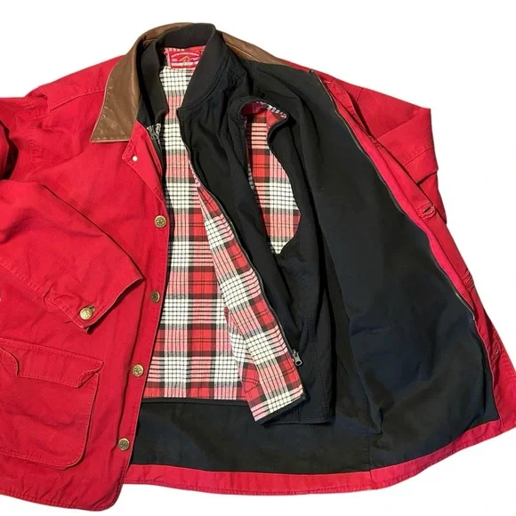 Vintage Marlboro Country Store Chore Coat Red Denim Workwear XL